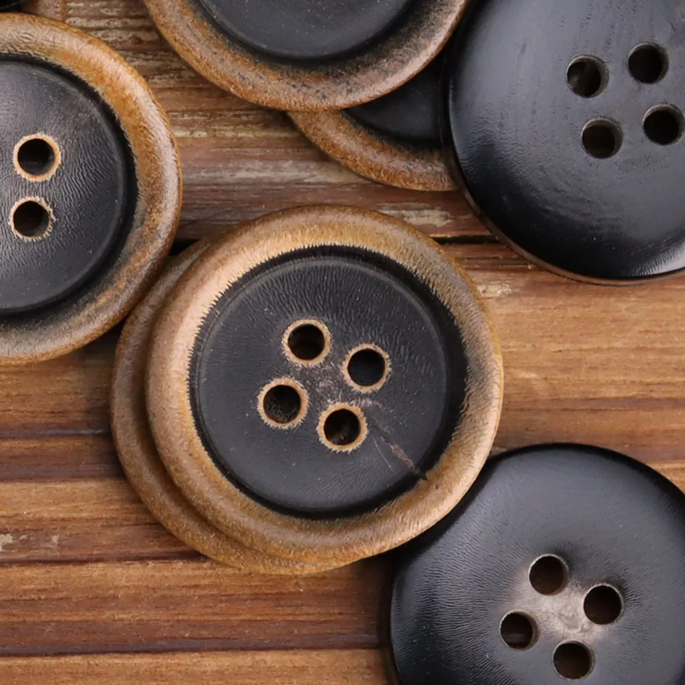 Retro Horn Round-Edged All-Black Burnished Buttons 20 Pack(5 Sizes)