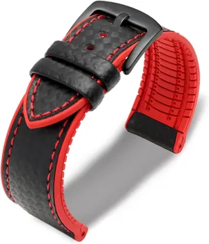 RHAIYAN 18mm 20mm 22mm 24mm Premium-Grade Waterproof Silicone Watch Strap Men Women Rubber Wrist Band Bracelet Accessories Compatible with Omega Specific (Color : Black-Black red, Size : 18mm)