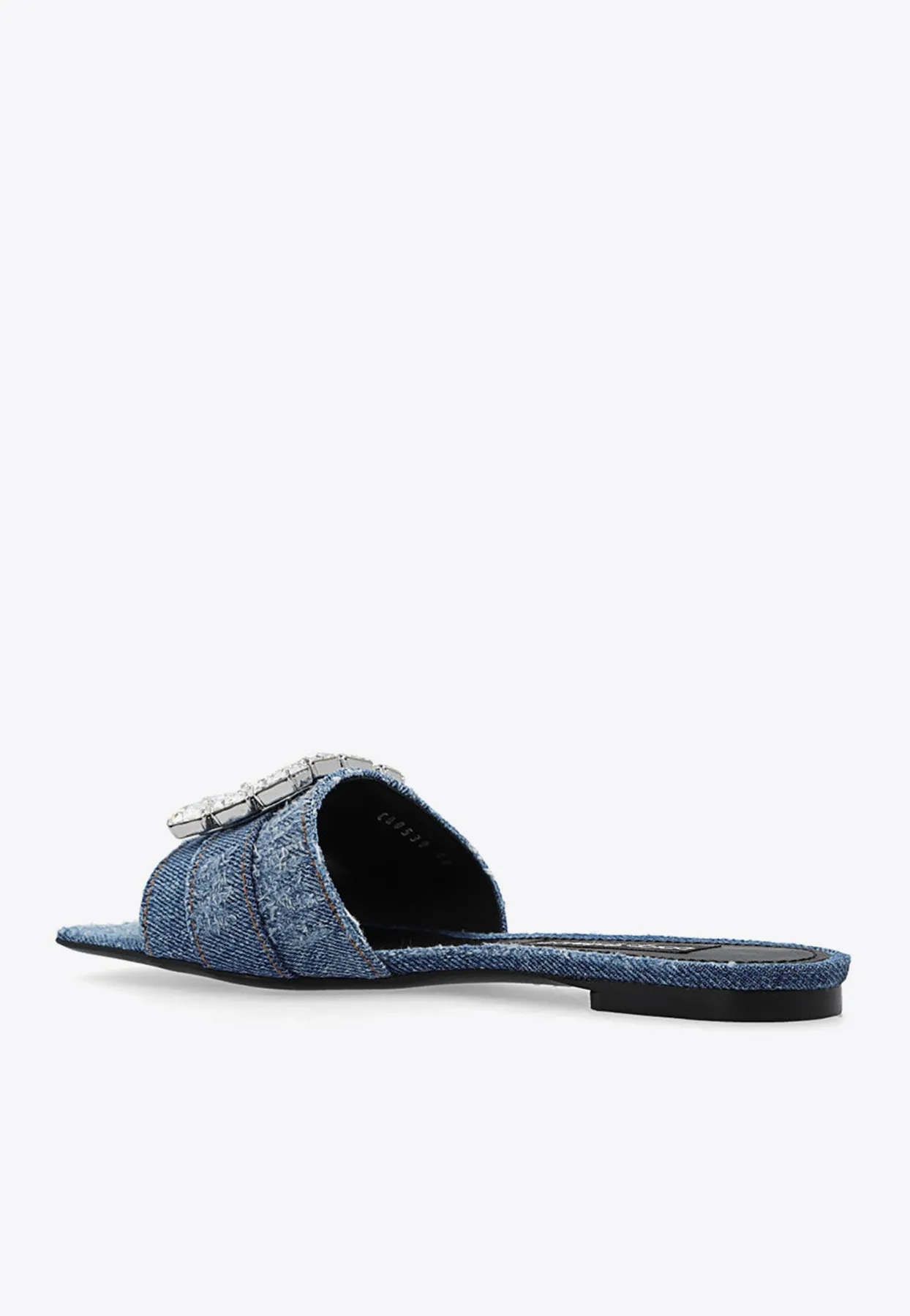 Rhinestone Embellished Patchwork Denim Flat Sandals