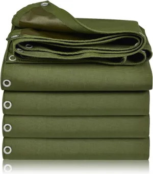Rocutus Canvas Tarp, Heavy Duty Waterproof & UV Resistant Green Canvas Tarps, Eco-Friendly Silicone Coated, Reinforced Edges & Grommets for Pool, Boat, Outdoor Use (16.4 x 19.7 ft)
