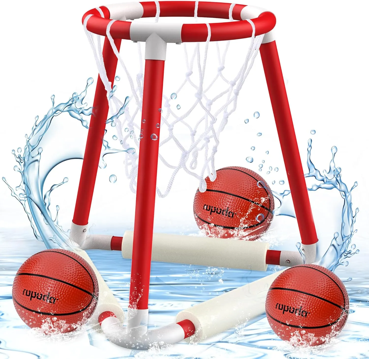 ropoda Pool Basketball Hoop, Floating Basketball Pool Games, Floats Pool Basketball Games, Summer Swimming Pool Floating Game Set with 3 Balls, Pump, Summer Outdoor Pool Games for Kids and Adults