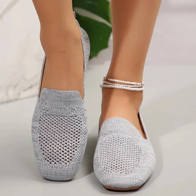 Round Loafers Casual Impeccable and Knit Women's Sole Trackable Flat with Toe Slip-On