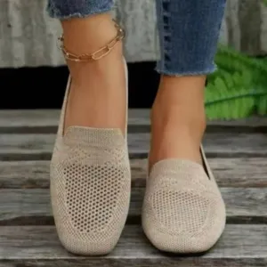 Round Loafers Casual Impeccable and Knit Women's Sole Trackable Flat with Toe Slip-On
