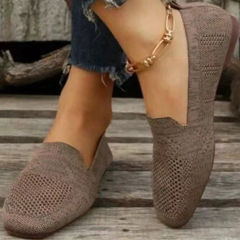Round Loafers Casual Impeccable and Knit Women's Sole Trackable Flat with Toe Slip-On