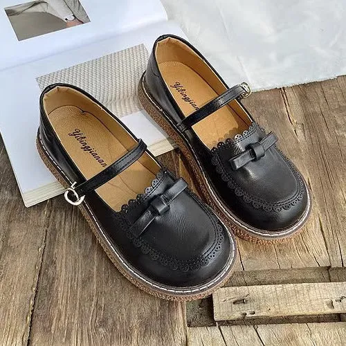 Round Toe Preppy Style Retro Flat Mary Jane Women's Shoes