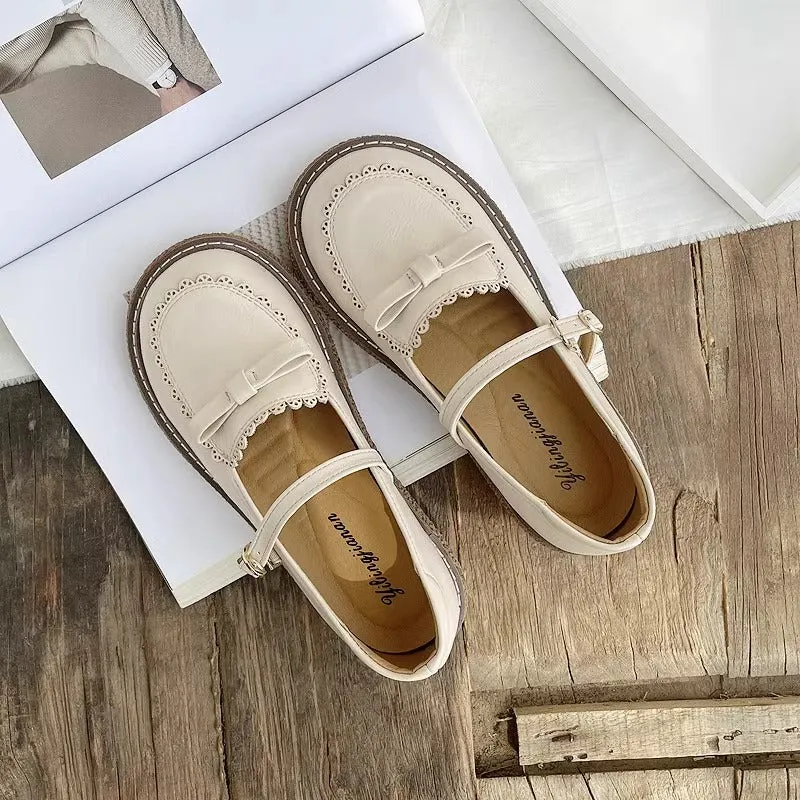 Round Toe Preppy Style Retro Flat Mary Jane Women's Shoes