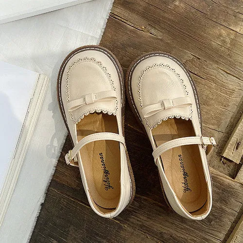 Round Toe Preppy Style Retro Flat Mary Jane Women's Shoes