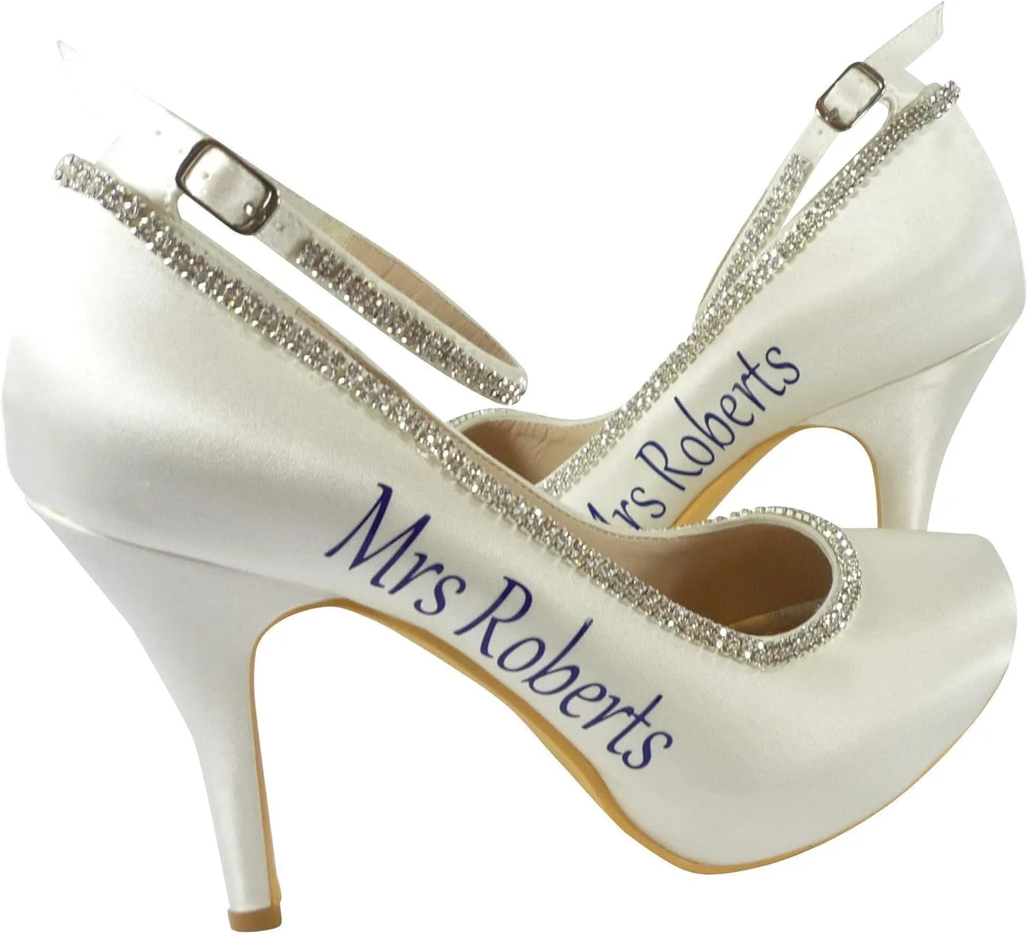 Royal Blue Mrs Last Name Satin Heels for Wedding Shoes