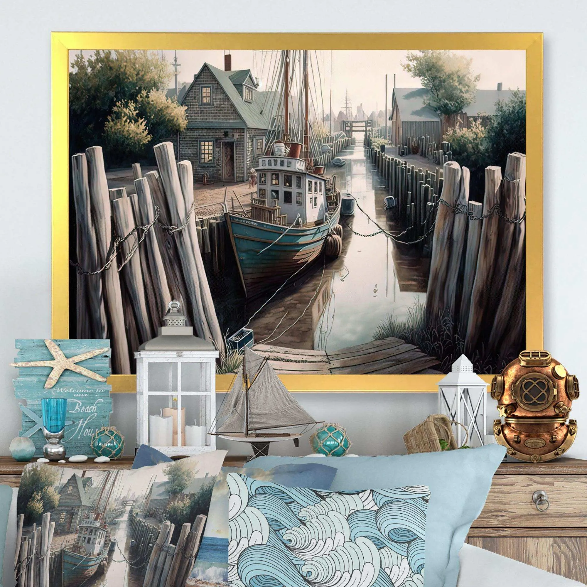 Rustic Port With A Fishing Boat V