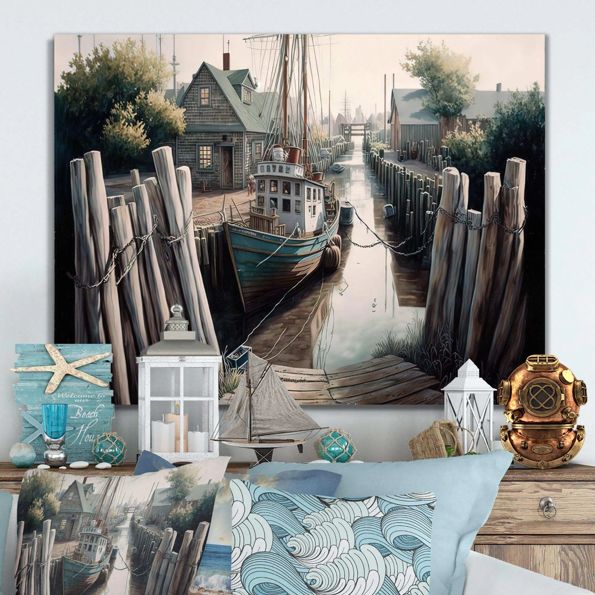 Rustic Port With A Fishing Boat V