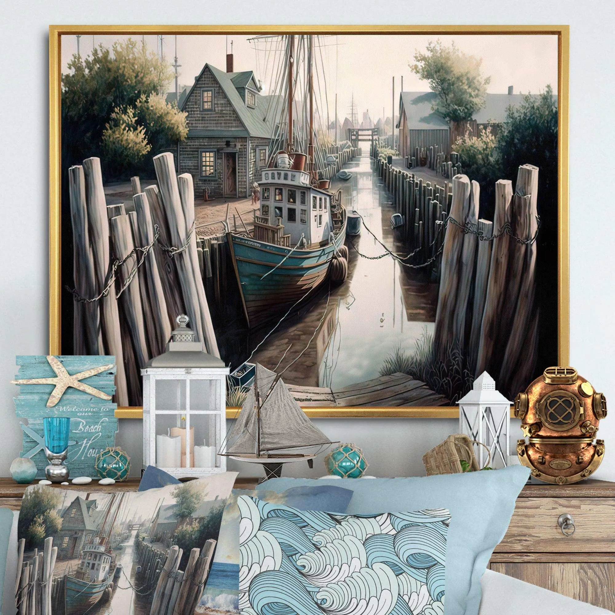 Rustic Port With A Fishing Boat V