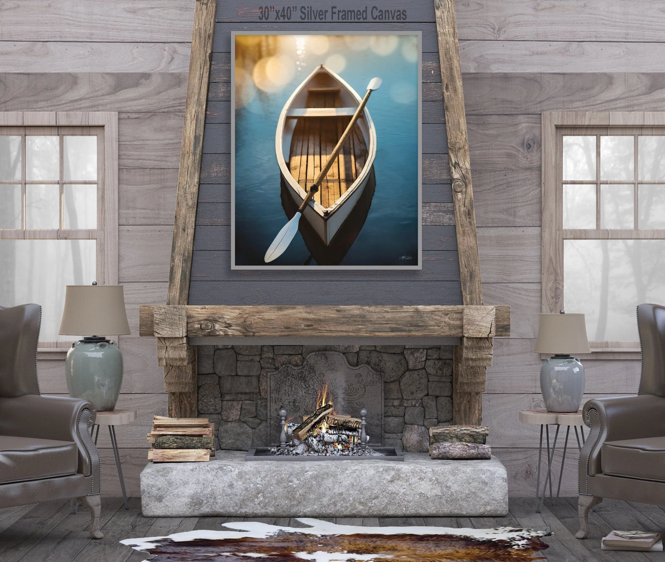 Rustic Wooden Boat  Canvas Print, Coastal Wall Art Lakehouse Wall Art, Canoe, Lakehouse Decor Beach House,  Cabin