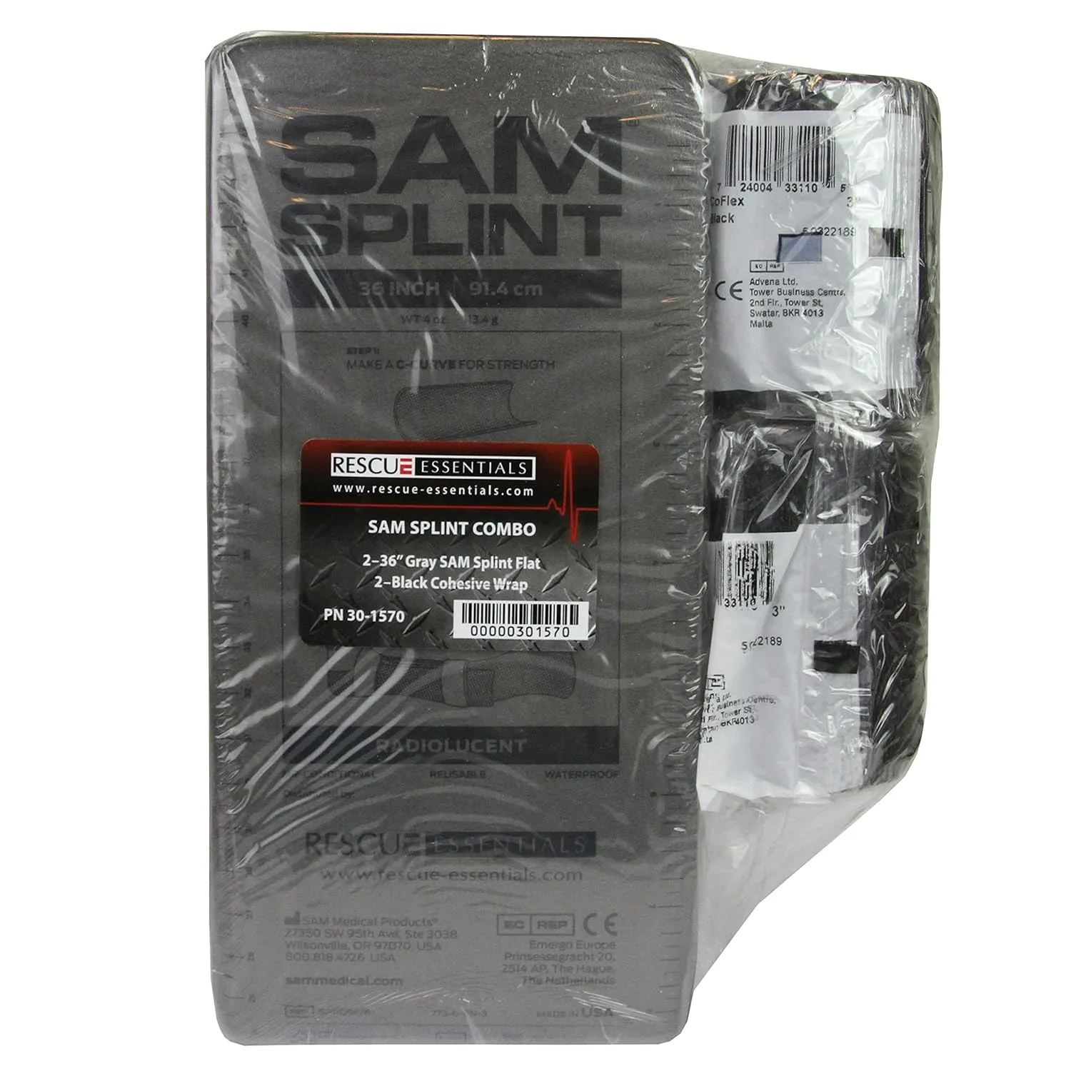 SAM® SPLINT COMBO PACK (2 GRAY 36" FLAT SAM SPLINTS & 2 BLACK COHESIVE WRAP)