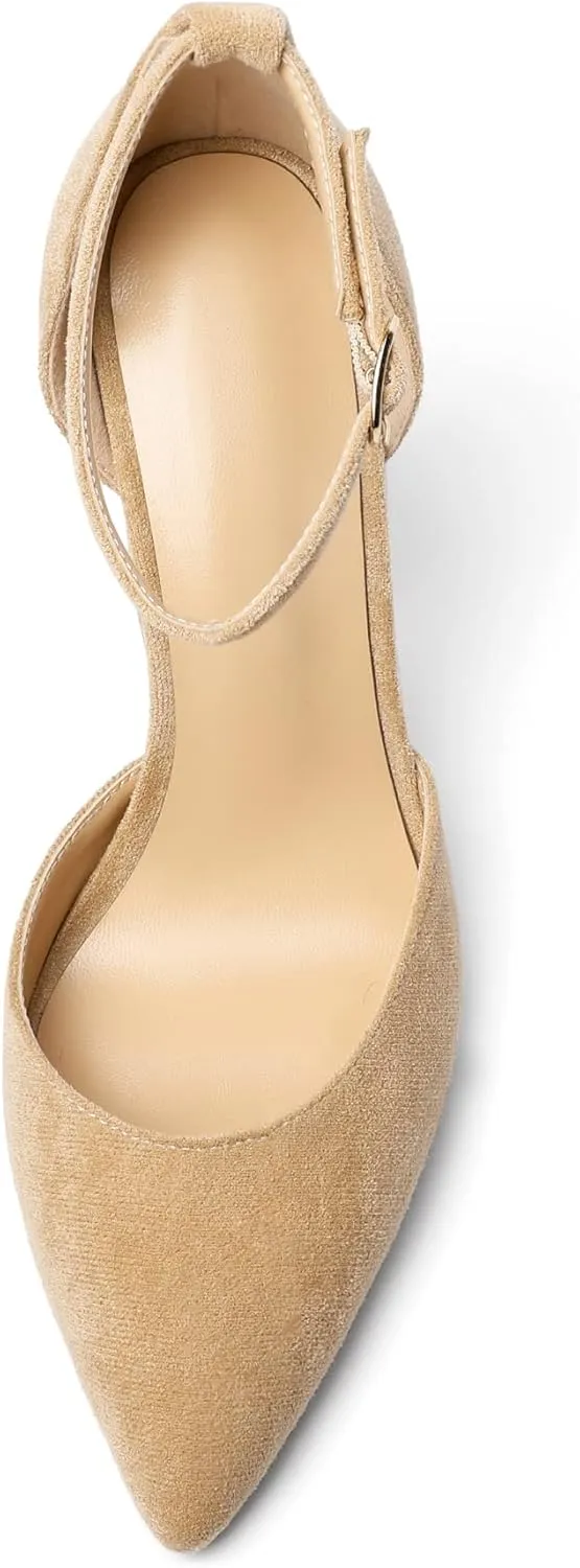 SAMMITOP Women's Chunky Block High Heels Strappy Closed Toe Ankle Strap Classic Pointed Toe D'Orsay Heel Dress Wedding Party Suede Heels Pumps Shoes