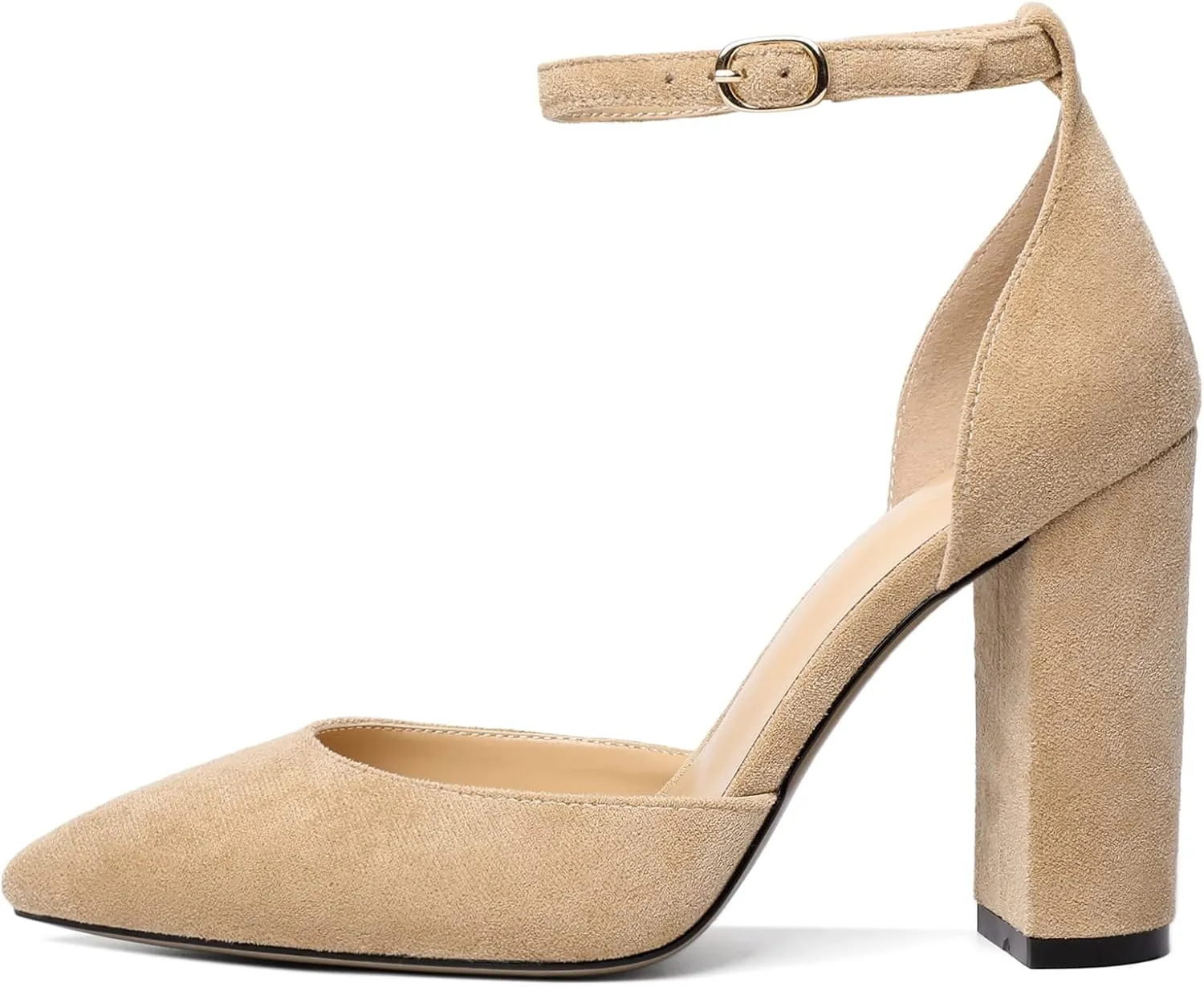 SAMMITOP Women's Chunky Block High Heels Strappy Closed Toe Ankle Strap Classic Pointed Toe D'Orsay Heel Dress Wedding Party Suede Heels Pumps Shoes