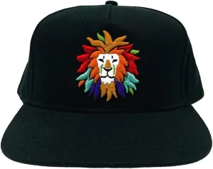San Diego Zoo Colorful Lion Flat Brim Snapback Cap, Black Cotton Hat, Rainbow Lion Head Design, Fully Adjustable