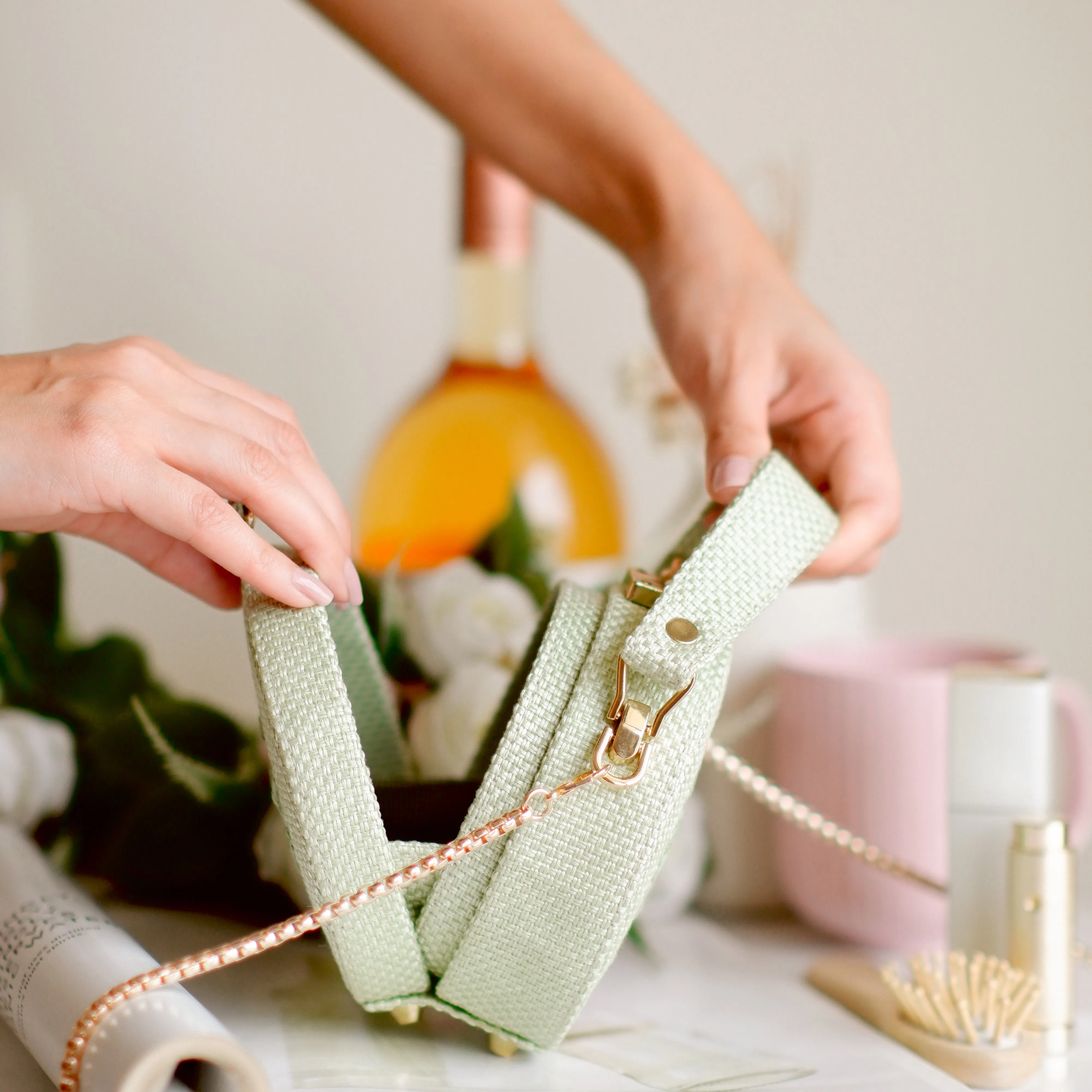 Seafoam Raffia Minaudiere