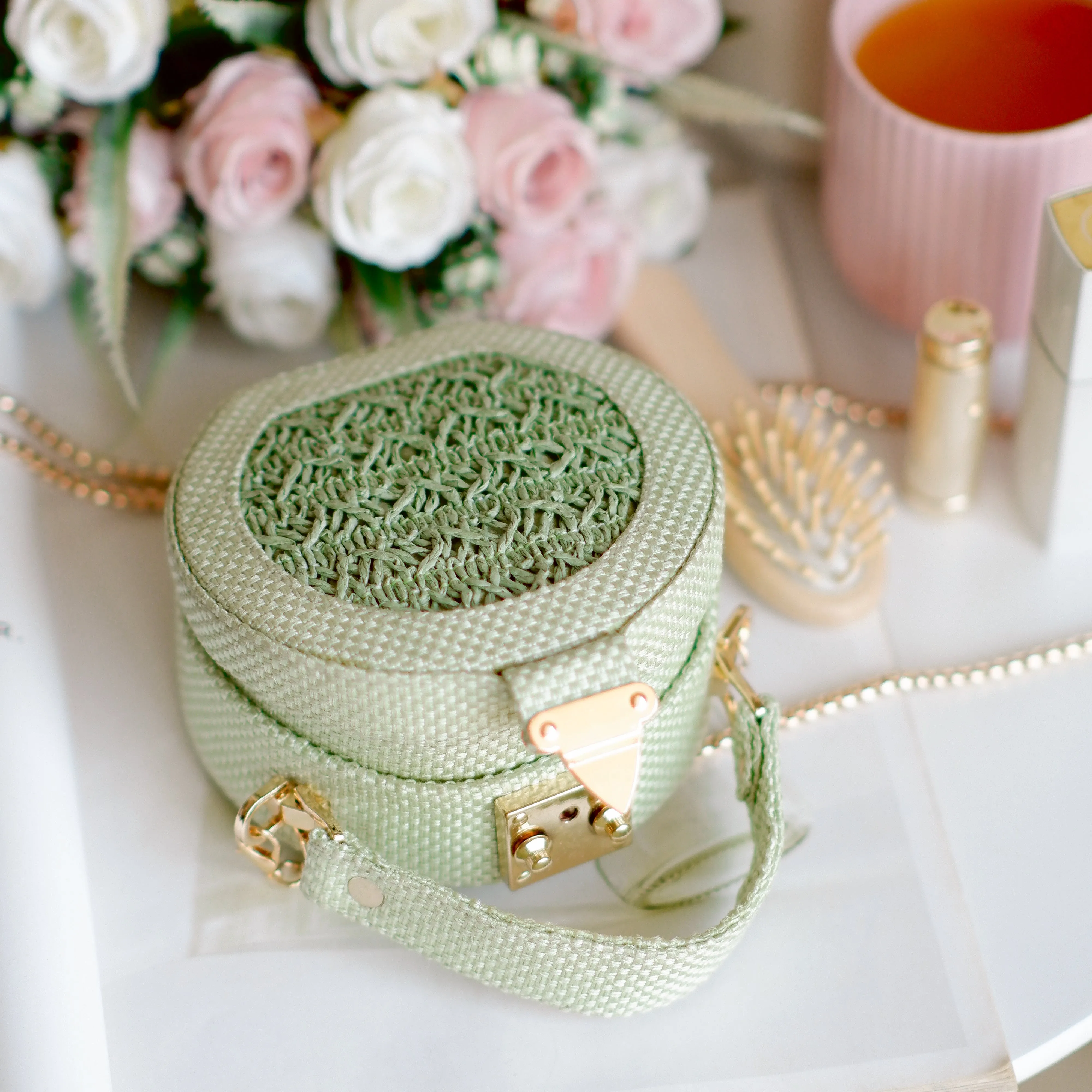Seafoam Raffia Minaudiere