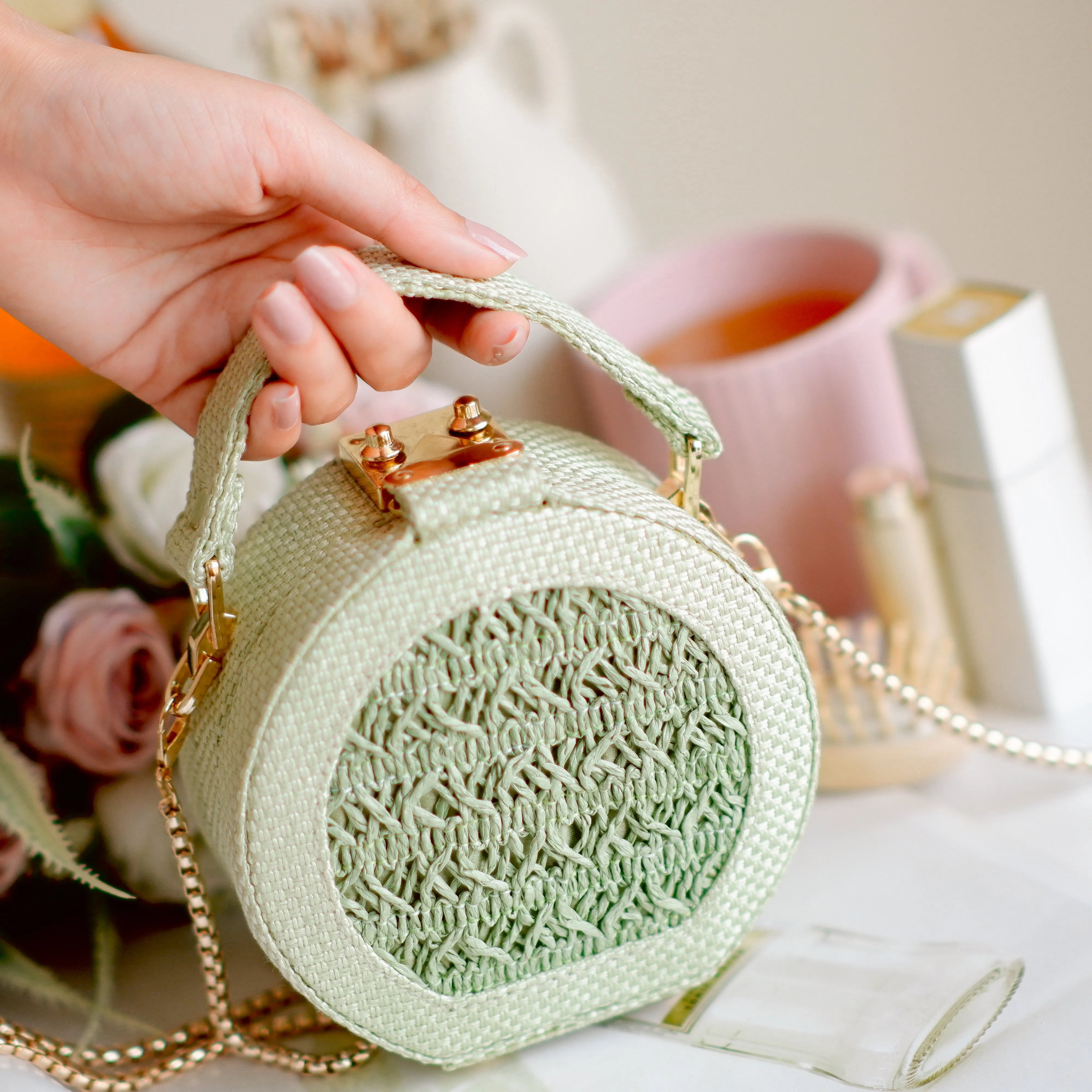 Seafoam Raffia Minaudiere