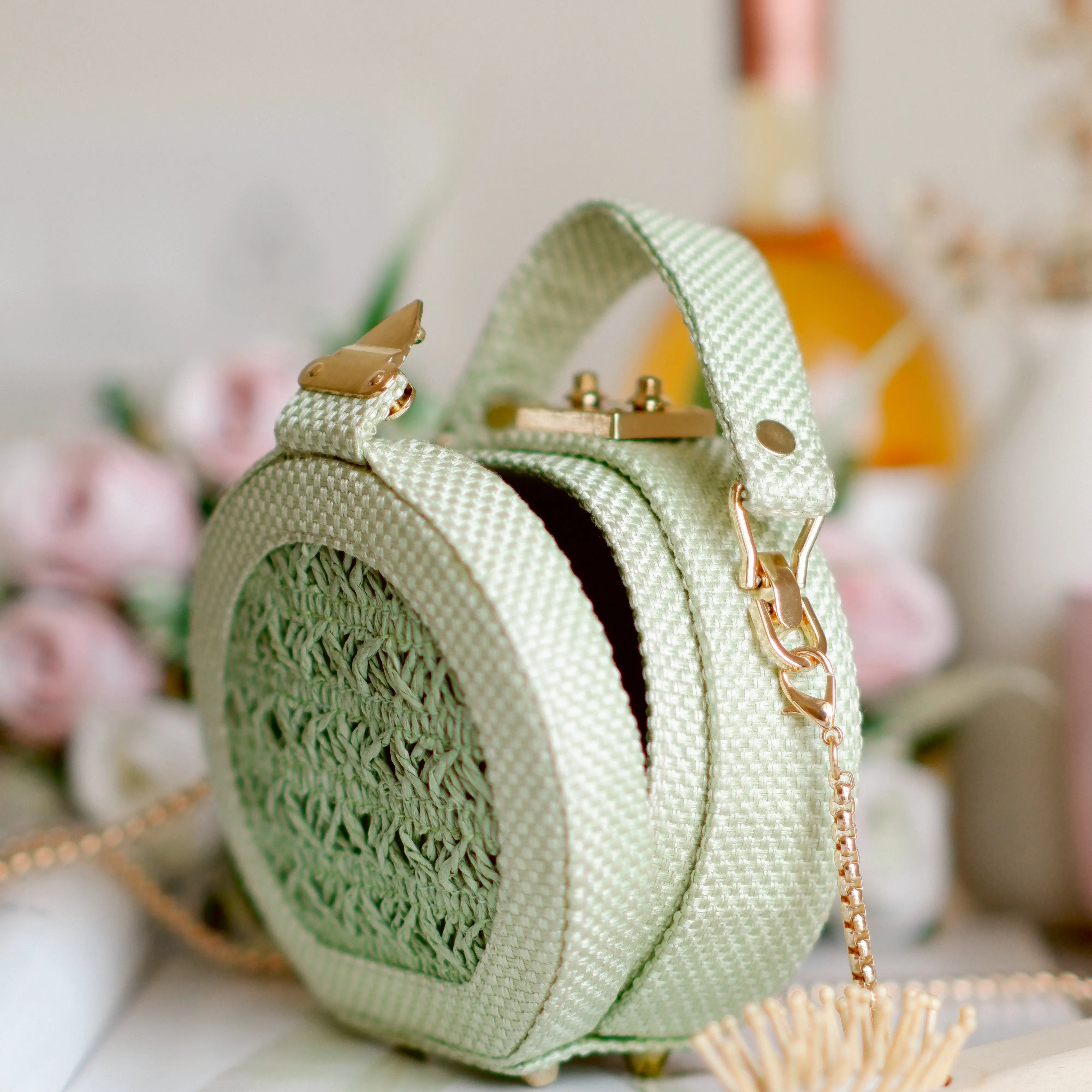 Seafoam Raffia Minaudiere
