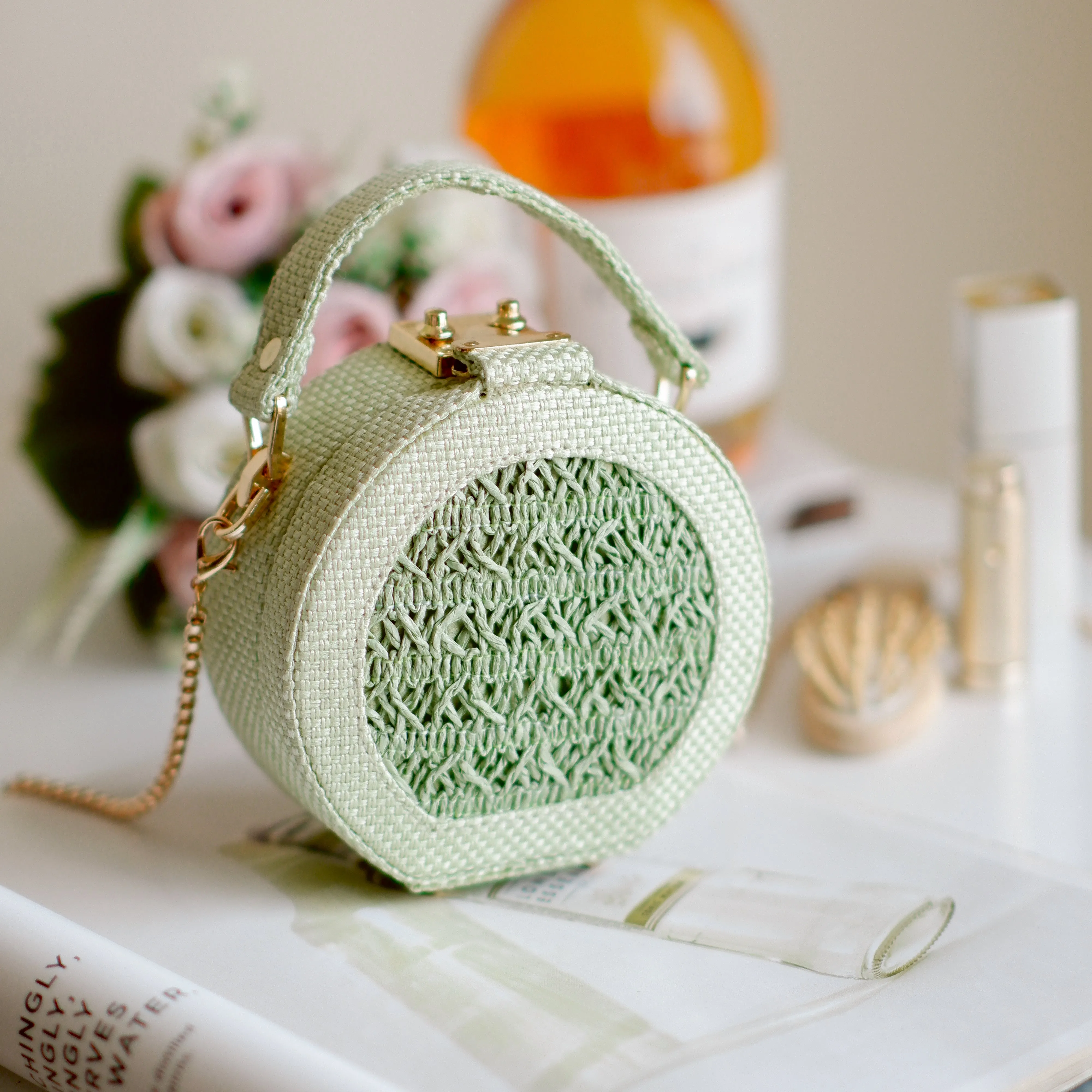 Seafoam Raffia Minaudiere
