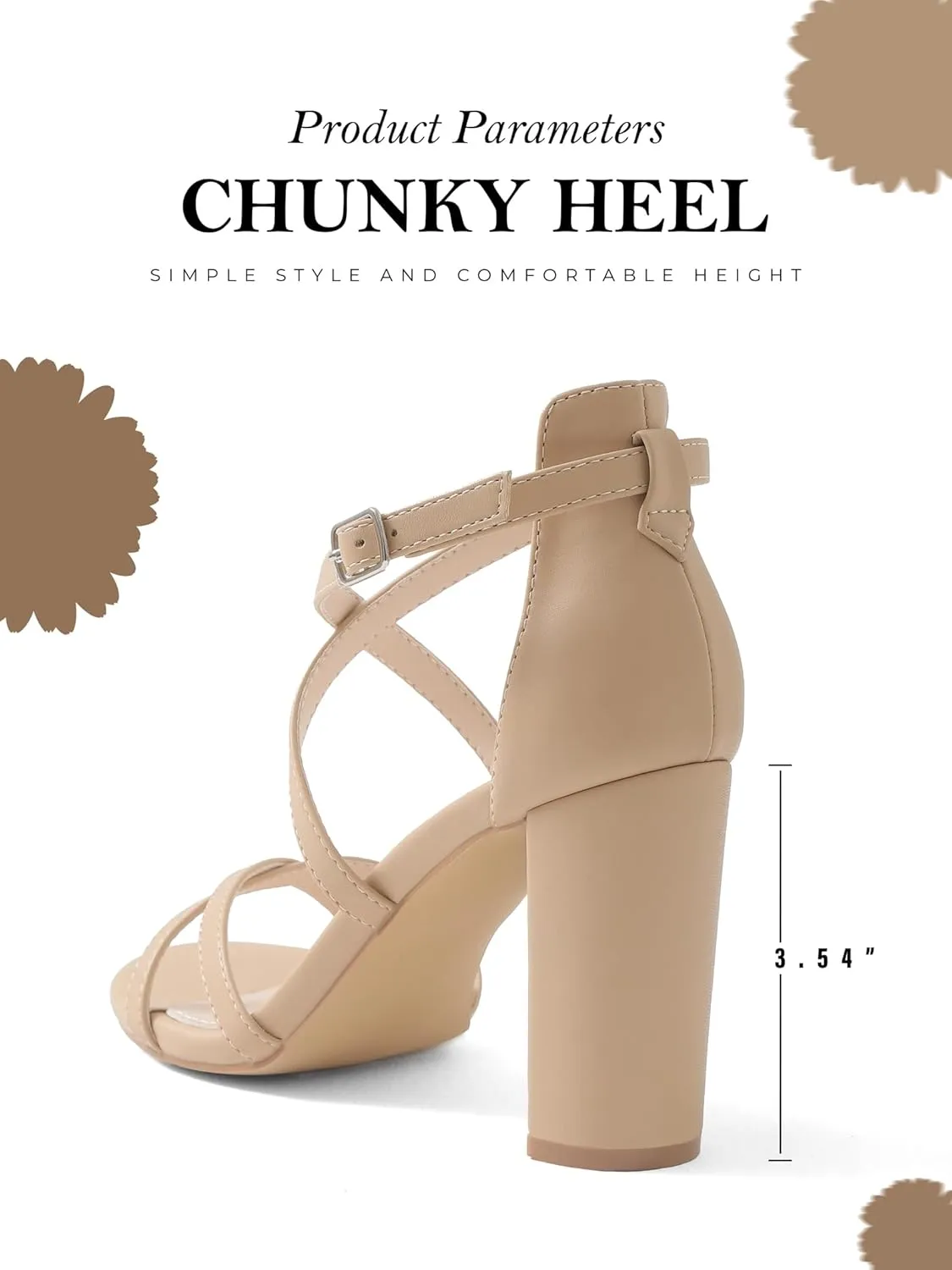 Shoe'N Tale Chunky Block High Strappy Heels for Women Pump Heeled Sandals Open Toe Ankle Strap Buckle Party Wedding Prom Dress Shoes