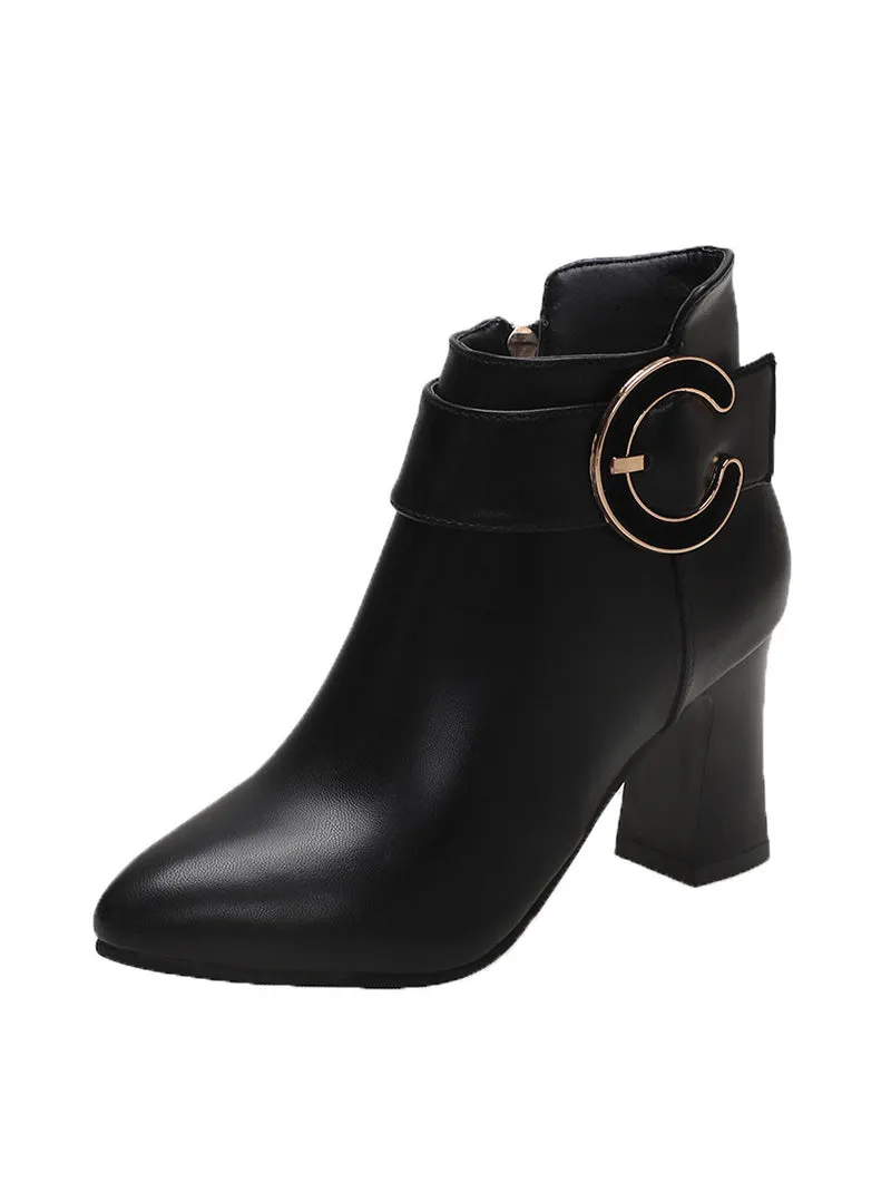 Side Zipper Single Boot Thick High Heel Shoes