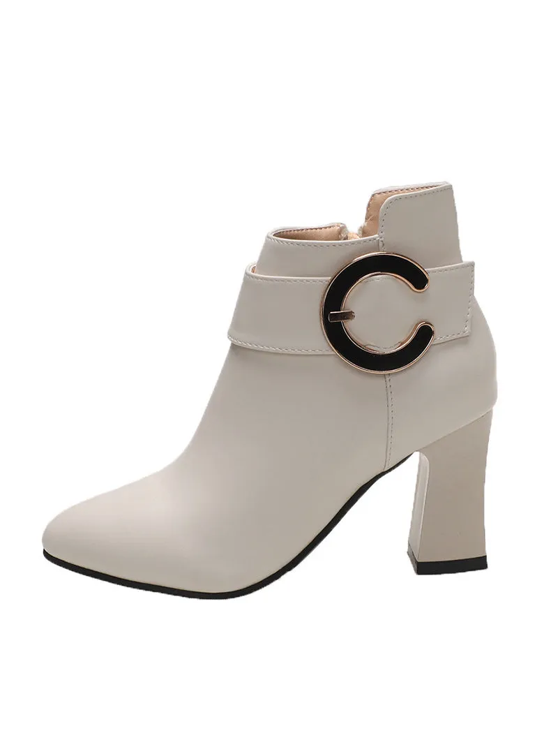 Side Zipper Single Boot Thick High Heel Shoes