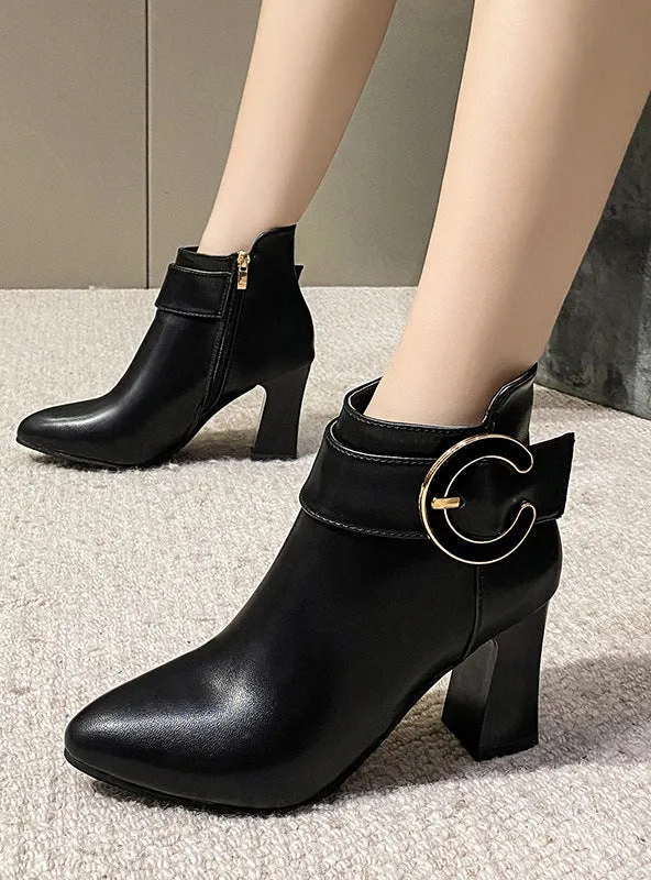 Side Zipper Single Boot Thick High Heel Shoes