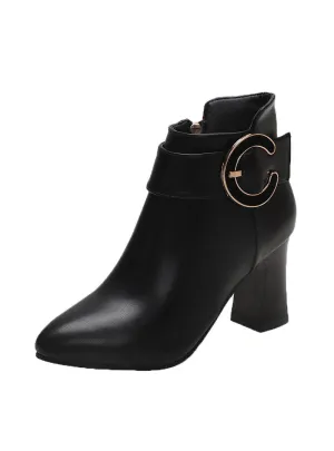Side Zipper Single Boot Thick High Heel Shoes