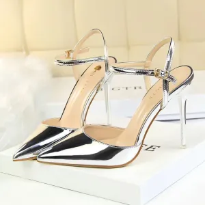 Silver and Shiny Sandal with Golden Buckle