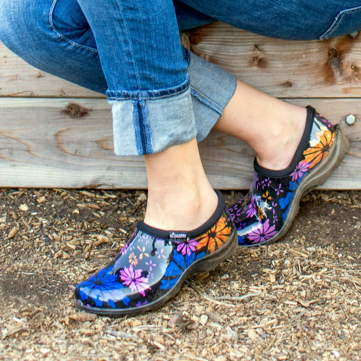 Sloggers Original Waterproof Rain and Garden Shoe for Women– Outdoor Slip-On Garden Clog - Made in The USA with Premium Comfort Insole and Arch Support - Flower Power, Size 8