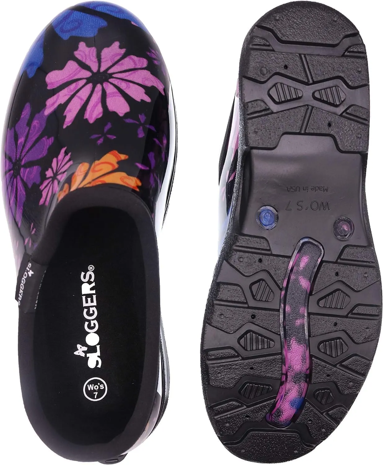 Sloggers Original Waterproof Rain and Garden Shoe for Women– Outdoor Slip-On Garden Clog - Made in The USA with Premium Comfort Insole and Arch Support - Flower Power, Size 8