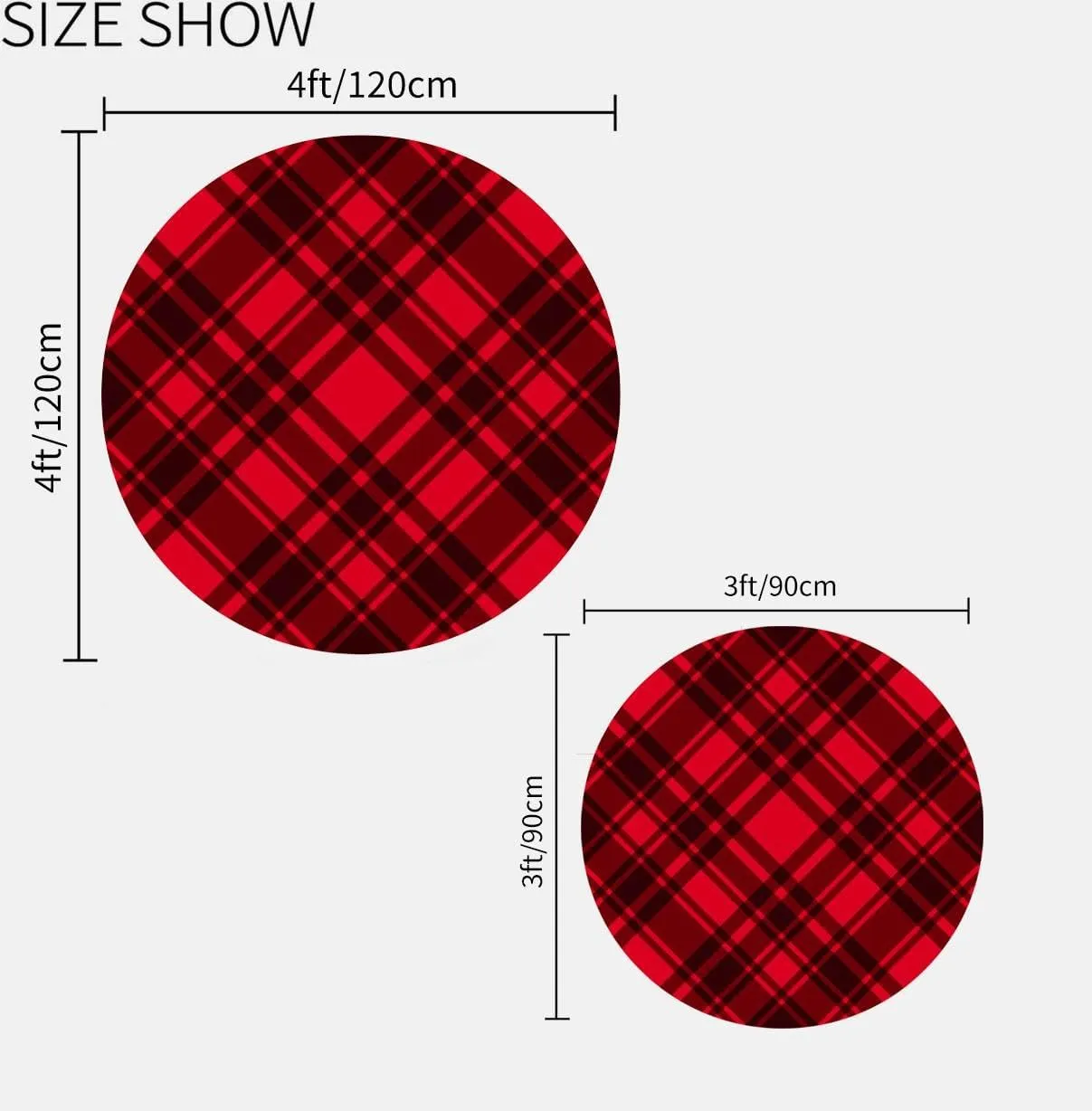 Small Round Rug 3ft Circular Circle Rugs Round Bathroom Entryway Bedroom Kitchen Washable Area Rug Carpet 3 Feet Red and Black Checkered Plaid Fabric Abstract Backdrop Trend Christmas Rug