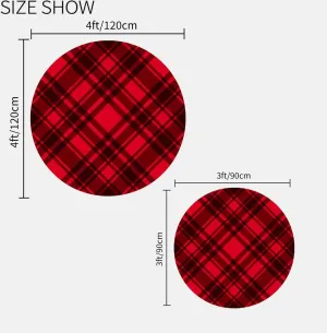 Small Round Rug 3ft Circular Circle Rugs Round Bathroom Entryway Bedroom Kitchen Washable Area Rug Carpet 3 Feet Red and Black Checkered Plaid Fabric Abstract Backdrop Trend Christmas Rug