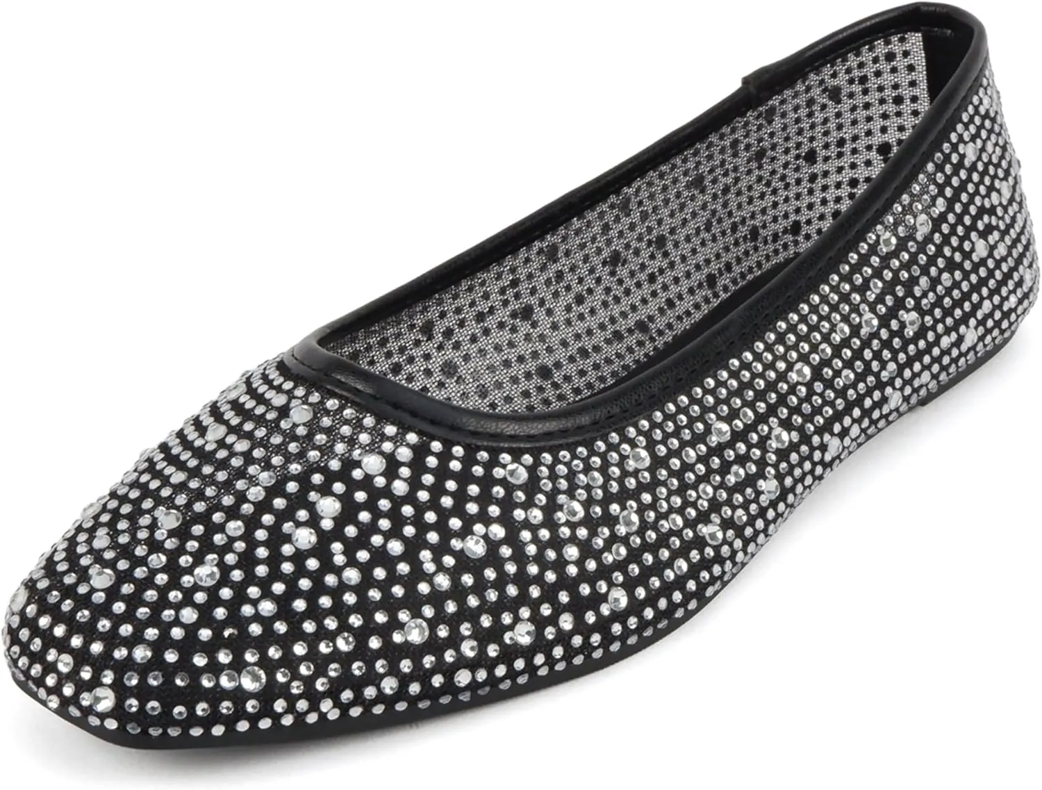 Soda Domina ~ Women Round Toe Rhinestone Mesh Ballet Flat