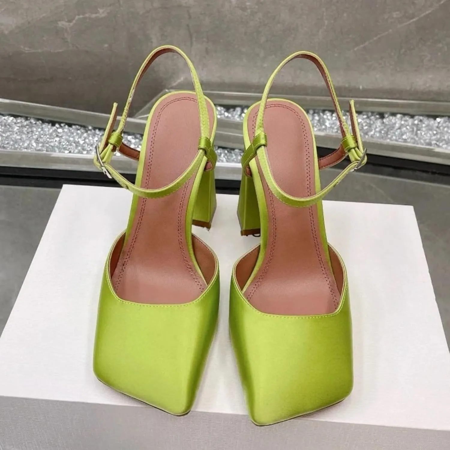 Square Closed Toe Satin Pumps Shoes for Women,Chunky High Heel Adjustable Buckle Block with Ankle Strap Heel Sandals Slip On Mary Janes Pumps Fashion Dress Office Evening Party Bride Wedding Shoes