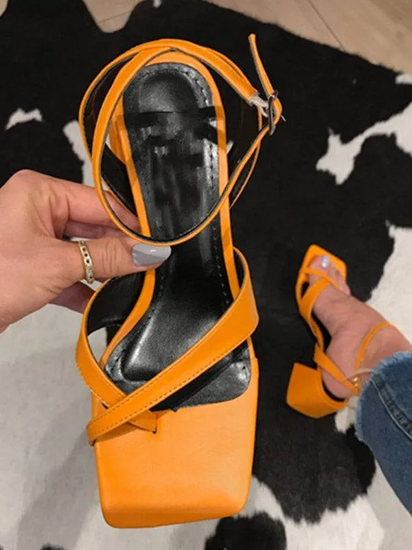 Square Toe Chunky Heel Sandals