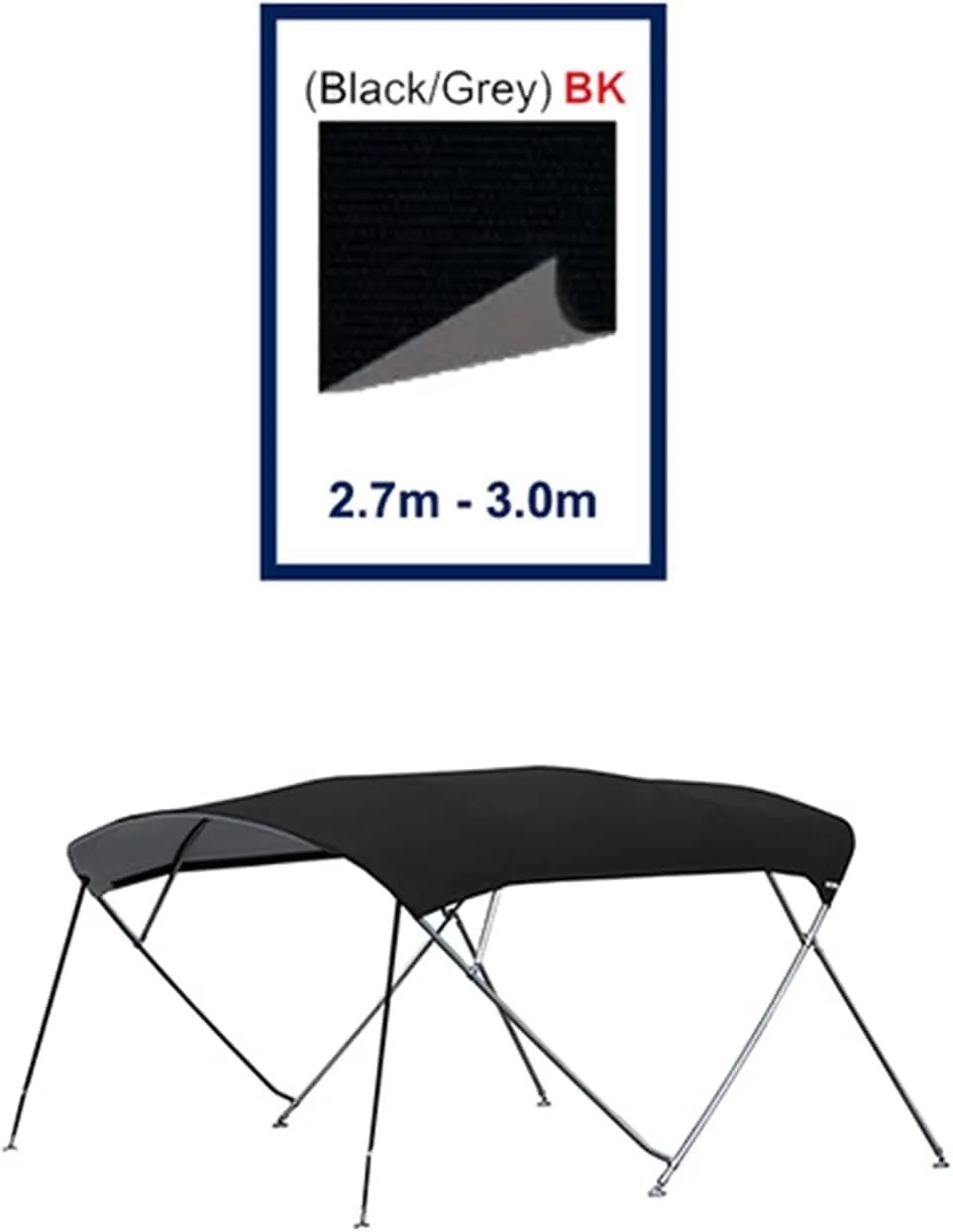 Stainless Steel cruiserr Biminii 25mm Tube Heavy-Duty Boat-Cover Top Canopy Water Sun Proof UV Protection Black (Color : 2.7m 3.0m Black)