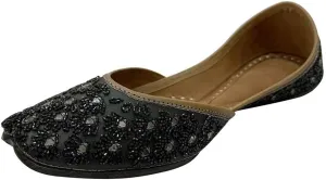 Stop n Style Flat Punjabi Juti for Women Designer Mojaris Ballerina Ethnic Handmade Black Shoes
