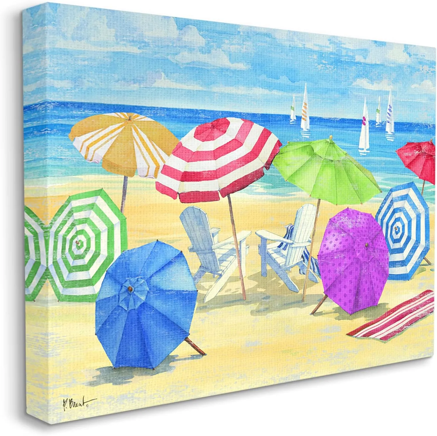 Stupell Industries Umbrella Coast Vibrant Beach Landscape Canvas Wall Art, Design by Paul Brent