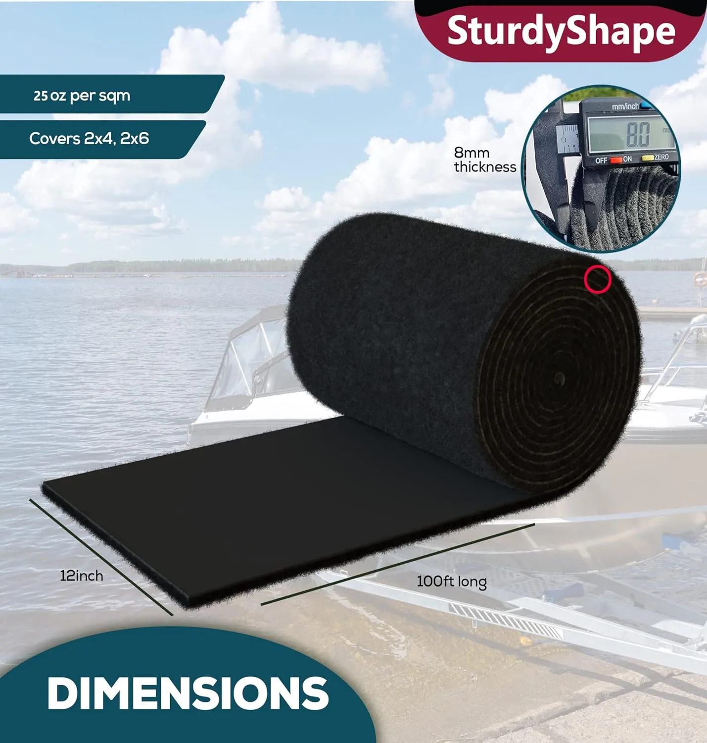 SturdyShape Thick Boat Trailer Bunk Carpet Kit 12Inx100Ft 25oz (Gray, 1)