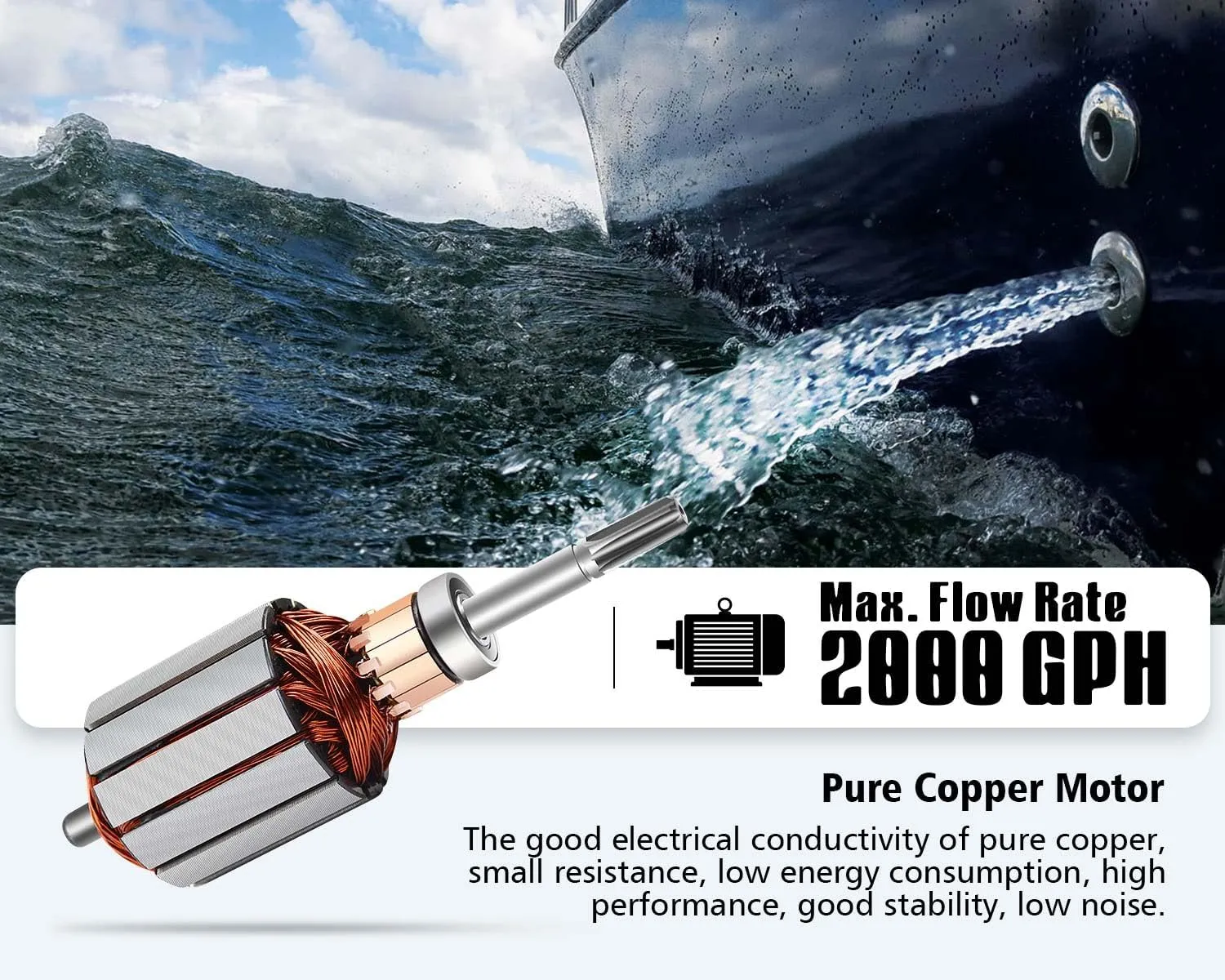 Submersible Boat Bilge Pump 12v 2000GPH High Flow Non-Automatic Electric Bilge Water Pump for Boats BGP 2000