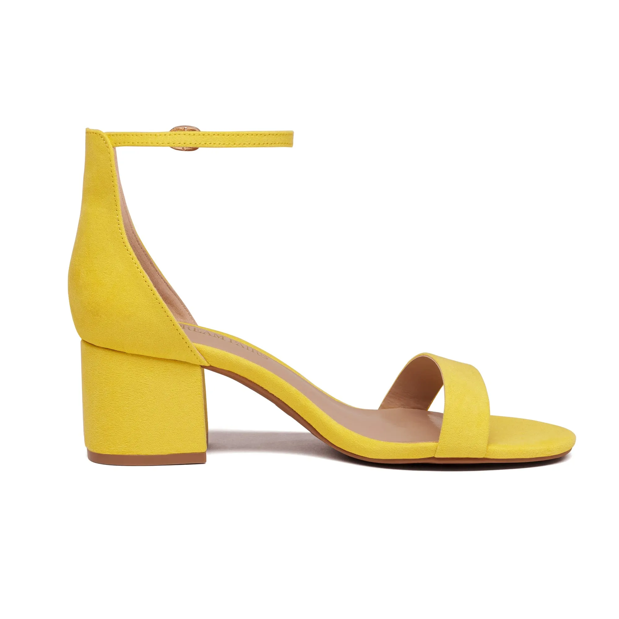Suede Low Dream Yellow Long-lasting Strap Pump Durable Fashion Sandals Heel Low-Chunk Ankle Pairs