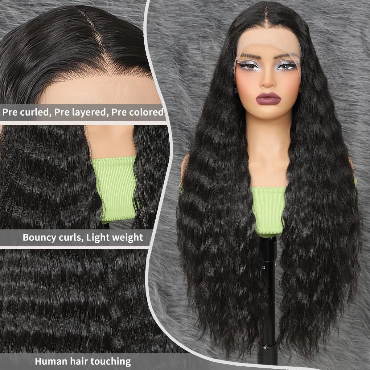 Synthetic Lace Front Wigs Pre Plucked Natural Wavy Wig Ready to Wear Glueless 13x4x1 Middle Part Lace Front for Black Women Daily Party Wear