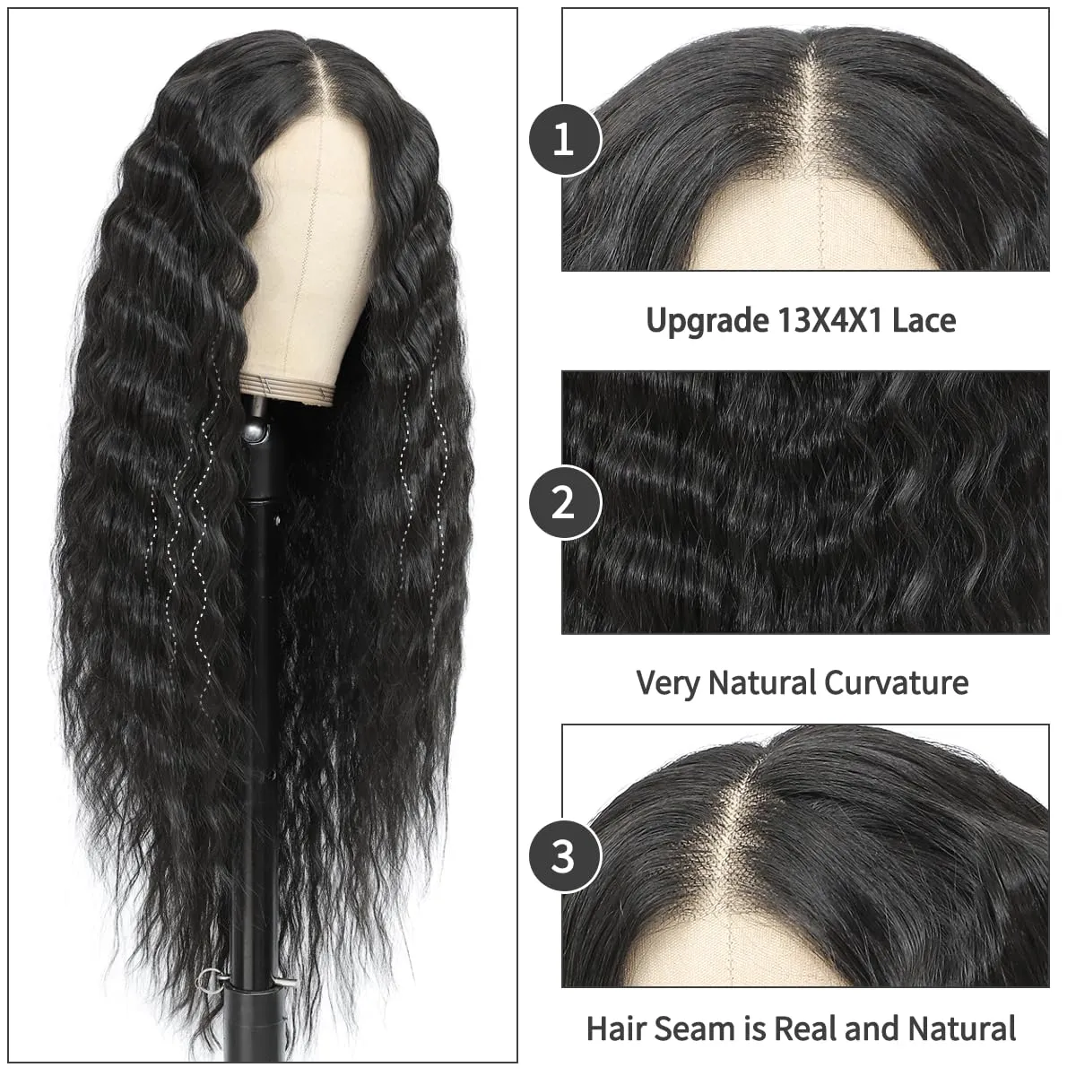 Synthetic Lace Front Wigs Pre Plucked Natural Wavy Wig Ready to Wear Glueless 13x4x1 Middle Part Lace Front for Black Women Daily Party Wear