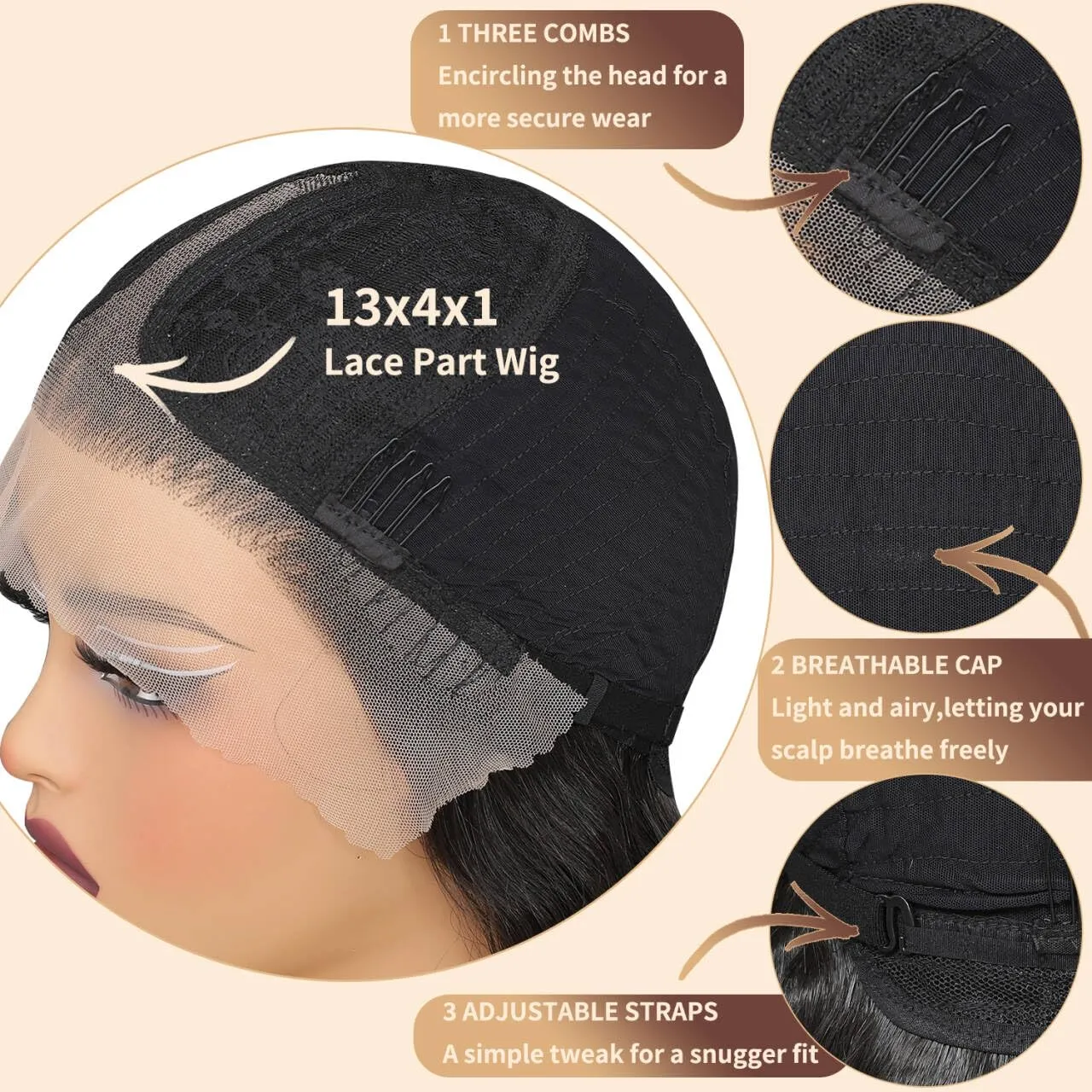 Synthetic Lace Front Wigs Pre Plucked Natural Wavy Wig Ready to Wear Glueless 13x4x1 Middle Part Lace Front for Black Women Daily Party Wear