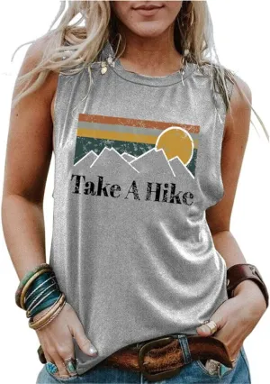 Take A Hike Tank Top Women Camping Hiking Mountain Graphic Vintage Shirt Casual Sleeveless Outdoor Vest Top