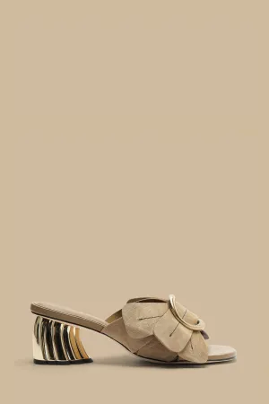 Taupe Daisy Heeled Mule