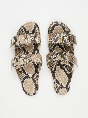 The Double Buckle Slide in Taupe